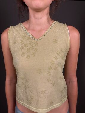 Sparkle Green V-Neck Sleeveless Women’s Top